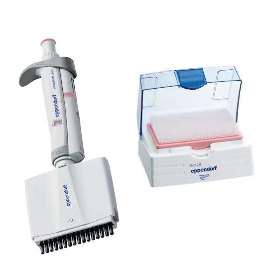 Eppendorf Research® plus, 16-channel, variable, incl. epT.I.P.S.® Box, 1 – 20 µL, pearl white
