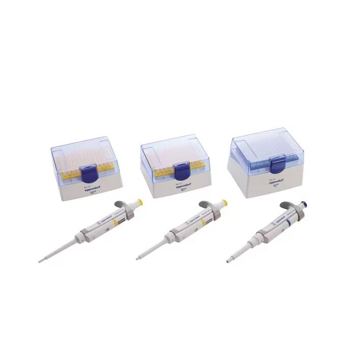 Eppendorf Research plus, 3-pack® 1-channel1 Option 2: 2 – 20 μL yellow, 20 – 200 μL, 100 – 1,000 μL, variable volume