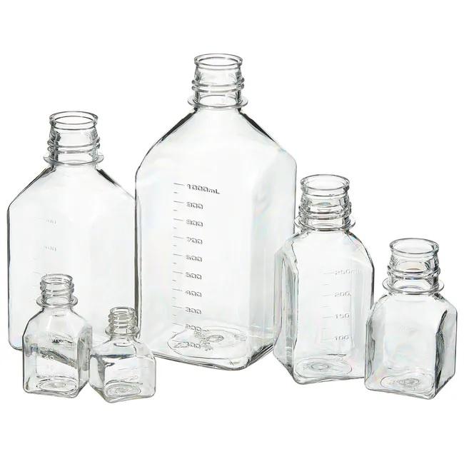 Nalgene™ Square PET Media Bottles with Closure: Sterile, Shrink-Wrapped Trays, 125 mL