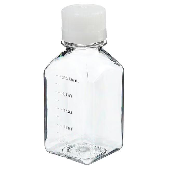 Nalgene™ Square PETG Media Bottles with Closure: Nonsterile, Shrink-Wrapped Trays, 250 mL, Case of 60