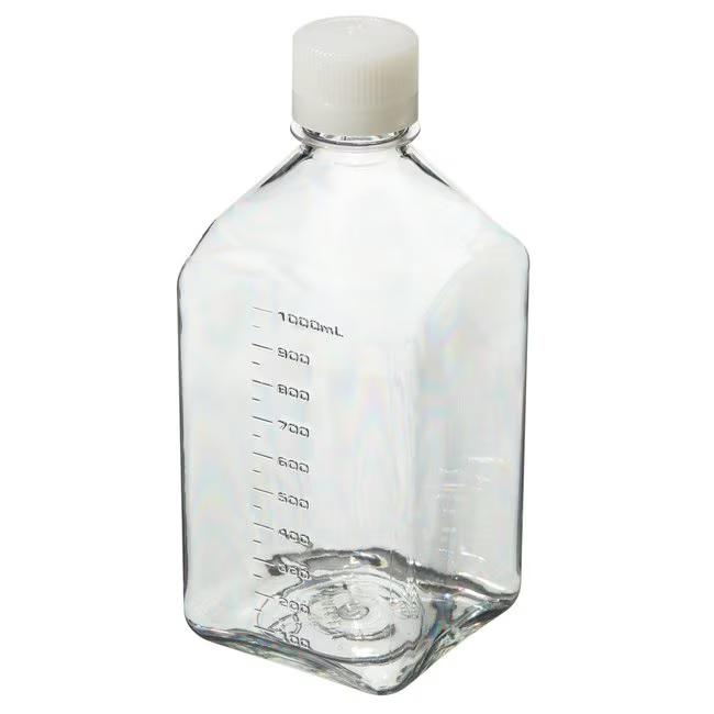 Nalgene™ Square PETG Media Bottles with Closure: Sterile, Shrink-Wrapped Trays, 1 L, Case of 24