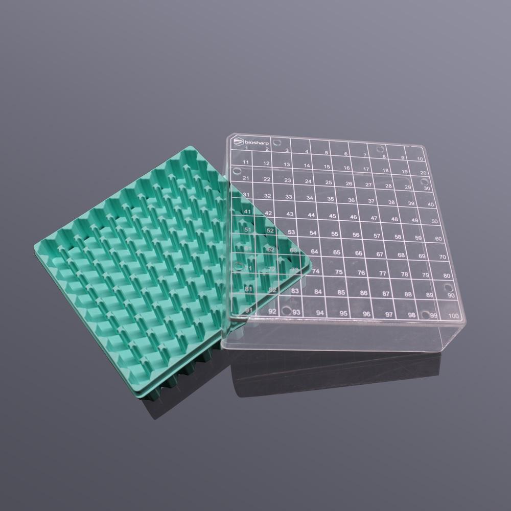 2ml Polypropylene cryogenic vial box with polycarbonate lid, for 100 vials