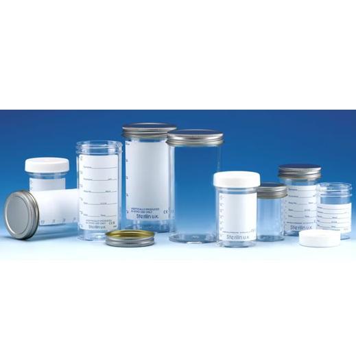 Sterilin™ Polystyrene Containers, 60mL, Metal, Printed