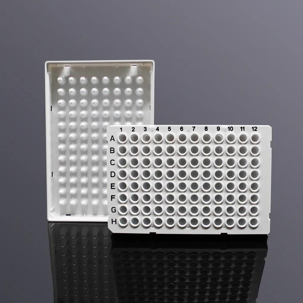 LabSelect 96-well 100ul Full Skirted PCR Plate, H1 Cut Corners, White Frame, White Tube